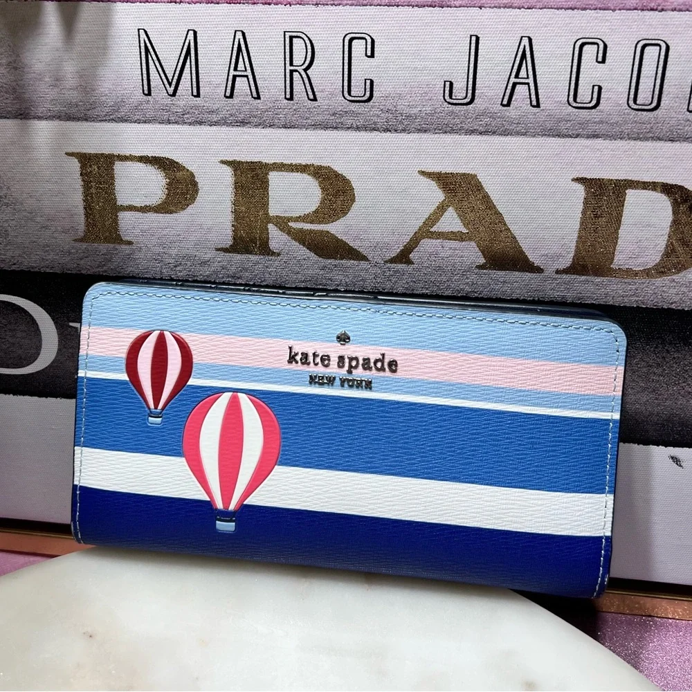 Kate Spade Hot Air Balloon Large Slim Bifold Wallet EUC